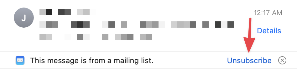 Unsubscribe from an mailing list in the Mail app on a Mac.